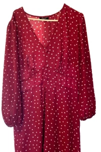 WALLIS DRESS SIZE 12 RED/WHITE DOTS A-LINE V-NECK BUTTONS - Picture 1 of 8