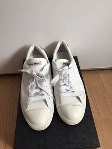 Zapatillas de mujer Miu Miu cuero blancas con brillo talla 36,5 excelente estado - Imagen 1 de 12