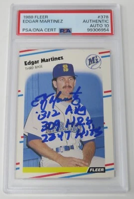Tarjeta de novato Fleer 1988 autógrafo firmado por Edgar Martínez HOF 378 con ins PSA 10 automática Foto 1 de 4