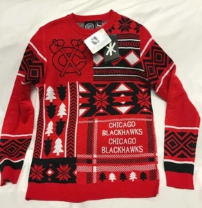 NWT CHICAGO BLACKHAWKS CHRISTMAS SWEATER SIZE Small UGLY SWEATER NHL - Picture 1 of 7