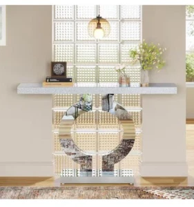 Turrella 43 in. Modern Silver Rectangle Glass Console Table With Mirror Finish - Picture 1 of 8