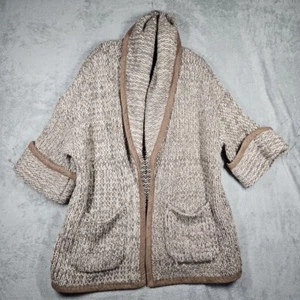 Marla Wynne Womens Cardigan Tan Cream Wool Alpaca Blend Thick Heavyweight Sz 1X - Picture 1 of 15
