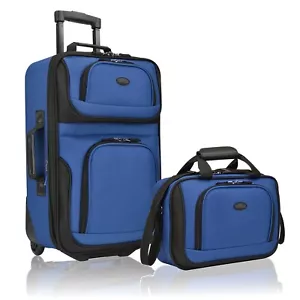 U.S. Traveler Rio 2-Piece Expandable Softside 20" Carry 1200D Luggage Set - Navy - Picture 1 of 14