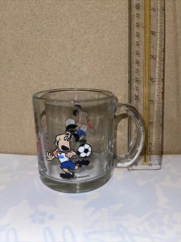 World Cup USA 1994 Glass Coffee Mug Vintage Cup Made in USA Dog Soccer Cover