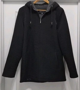 Braetan Womens Coat L Black Quilted Zip Up Jacket Hooded Gray Fleece Lined - Picture 1 of 8