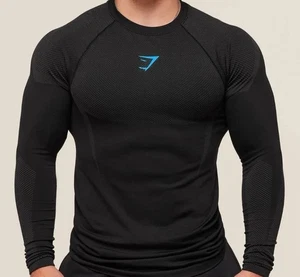 Gymshark Onyx 5.0 V5 Black / Blue Onyx Long Sleeve T Shirt Small IN HAND - Picture 1 of 3
