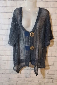 Catalog Favorites Blue Mesh Cardigan 1X - Picture 1 of 6
