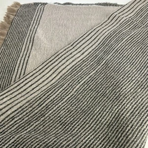 Super Soft Alpaca Striped throw blanket Neutral Beige Gray Fringe Edges 40 X 78 - Picture 1 of 4