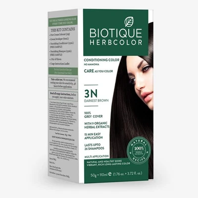 Biotique Bio Herbcolor Haarspülung 3N Dunkelsten Brown Haarfarbe 50gm+110ml - Bild 1 von 4
