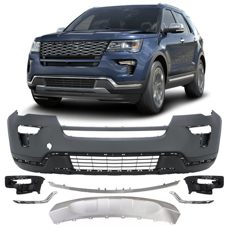 Front Bumper Cover W/Lower bumper &trim & Skid Plate For Ford Explorer 2018-2019 - Imagem 1 de 4