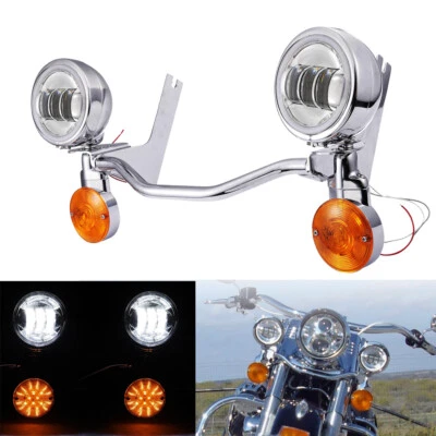 For Harley Road King Classic 4.5" LED Passing Turn Signal Lights Bracket Bar Kit - Image 1 of 4