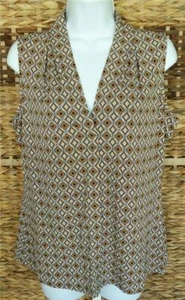 CALVIN KLEIN KHAKI MULTI GEOMETRIC PRINT V-NECK SLEEVELESS TOP BLOUSE L NWT $49 - Picture 1 of 6