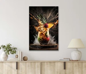 Arte de pared con impresión en lienzo o metal 40x60 cm cóctel fruta piña salpicaduras de agua - Imagen 1 de 4