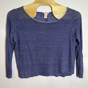 Sundance XL Blue Gray Striped Elbow Patch Linen Relaxed Long Sleeve Top Preppy - Picture 1 of 5