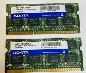 ADATA 4GB (2GB X2) DDR3 PC3-10600s SODIMM AD7311B1672EG - Picture 1 of 1