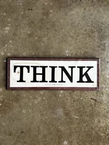 1960s Vintage THINK IBM Corporation Wood Wall Sign Laminated Promo Plaque 14”x5" - Picture 1 of 7