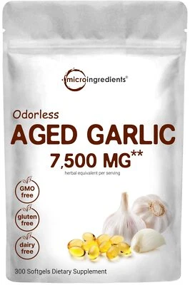 Odorless Garlic 7500mg Per Servings, 300 Softgels | 2 Years Aged Garlic Extra... - Image 1 of 4