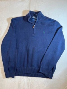 Polo By Ralph Lauren Sweater Men's Large Blue 100% Cotton Mock Neck Quarter Zip - Picture 1 of 9
