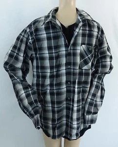 GREAT NORTHWEST gray/white/black plaid button long sleeve Shirt &black T-shirt,L - Picture 1 of 1