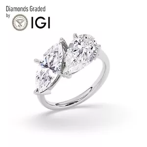 IGI D/VS1, 3CT Lab-Grown Marquise & Pear Diamond Engagement Ring, 18K White Gold - Picture 1 of 23