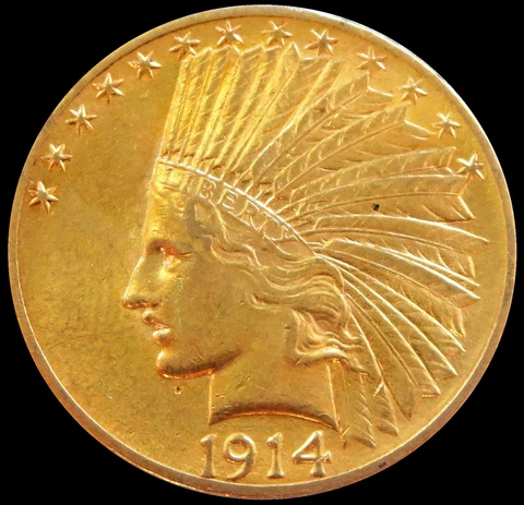 1914 GOLD UNITED STATES $10 DOLLAR INDIAN HEAD EAGLE COIN Cover