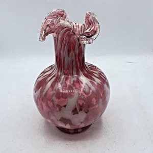 Vintage Fenton Cranberry Opalescent Spanish Lace Vase Ruffled Edge 8" - Picture 1 of 10