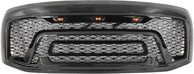 For 2006-2009 Dodge RAM Gloss Black Front Hood Mesh Grill Guard w/Signal Lights - Image 1 of 4