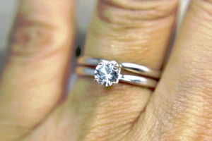 SAPPHIRE-Genuine White .925 Sterling Silver Engagement & Wedding Ring Set 0.46ct - Picture 1 of 9