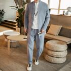 Vintage Mens Tang suit Jackets Loose PantsCotton Linen Suit Chinese Style 2Pcs