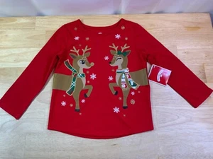 New Toddler Girl’s Holiday Time LS Tee has Boy & Girl Reindeers & Snowflakes* - Imagen 1 de 2