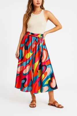 Maxi Falda Vintage Deja Bleu Premium Psicodélica Satán Remolino S Años 70 Disco Retro Foto 1 de 4