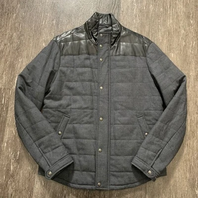 Vince Men's Charcoal Quilted Wool Blend Leather Trim Bomber Jacket Size S - Image 1 of 4