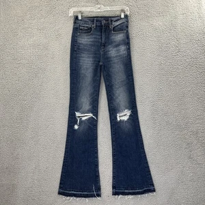 American Eagle Highest Rise Flare Jeans Distressed Boho Festival Women 00 x 30 - Picture 1 of 10