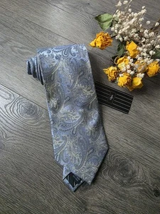 Villini 100% Blue And Champagne Paisley Neck Tie Preppycore Nwt Business Dress - Picture 1 of 9