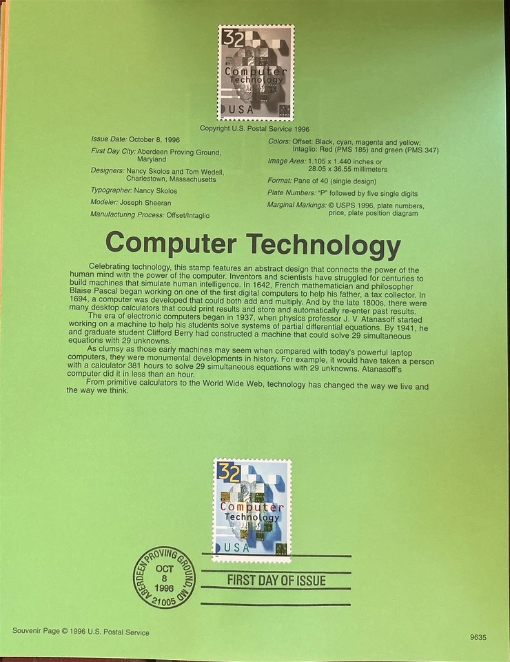 USPS Souvenir Page 3106 Computer Technology Aberdeen Proving Ground Maryland  - Image 1 of 1