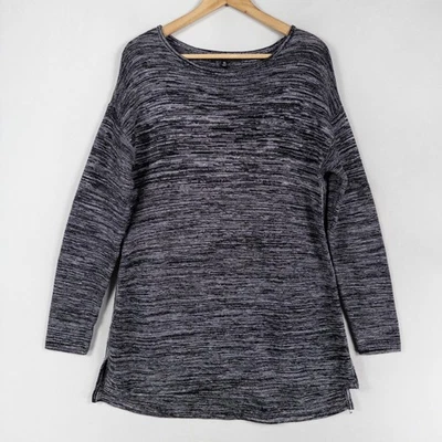 Ellen Tracy XL 束腰毛衣黑色象牙色混色长袖休闲套衫 — 第 1/4 张图片