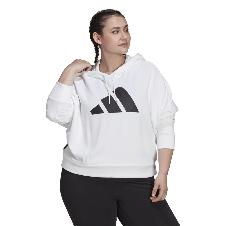 Adidas L105505 Womens White Stretch Ribbed Logo Graphic Hoodie Size 4X