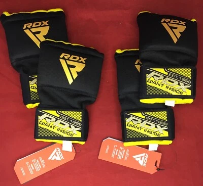 2 Pairs RDX Giant Inside Wrist Wraps Padded Inner Gloves MMA Sz L Black & Yellow - Image 1 of 4