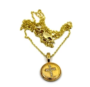 Collar colgante redondo con cruz de diamantes delicados de oro amarillo macizo de 14K 16-18" pulgadas Adjus - Imagen 1 de 10