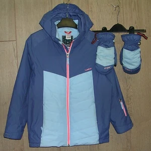 Wedze Decathlon Girls Blue Ski Jacket Hooded Coat Gloves Age 10 140cm - Picture 1 of 8