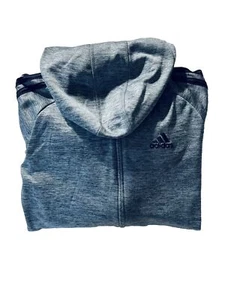 Adidas Youth Hooded Jacket Large 14/16 Gray White Striped Long Sleeve Full Zip - Picture 1 of 7