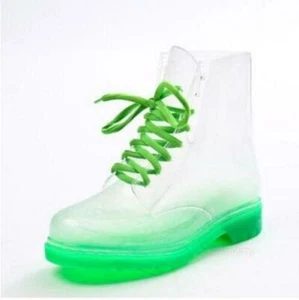 Chic Womens PVC Transparent Clear Jelly Waterproof Lace Up Ankle Boots Rainboot - Picture 1 of 20