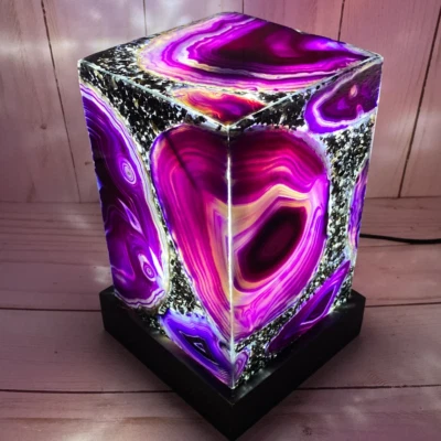4x4x6 Púrpura Acento Ágata Piedra Natural, Geoda Cristal Lámpara Dormitorio Regalo Para Ella Foto 1 de 4