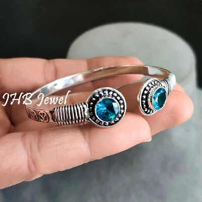 Brazalete brazalete de plata de ley 925 con piedras preciosas de topacio azul de Londres regalo para todos Foto 1 de 4