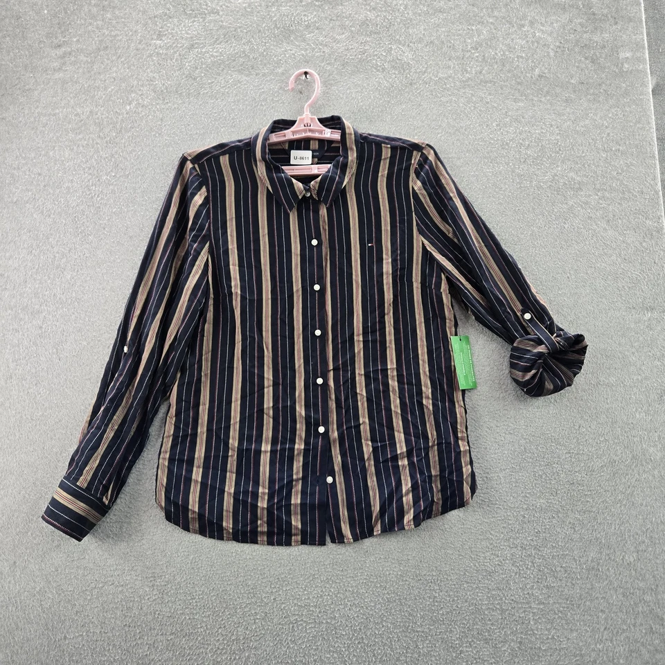 Camisa Tommy Hilfiger Feminina Manga Longa L L Listrada Azul Marinho - Imagem 1 de 4