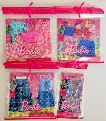 Lote de 4 paquetes de ropa de moda Barbie Ken 3 ropa Barbie y 1 ropa Ken SELLADA Foto 1 de 4