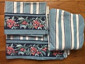 VTG Laura Ashley Twin Flat, Fitted Sheet & 2 Pillowcases Blue Stripe Blueberries - Picture 1 of 7