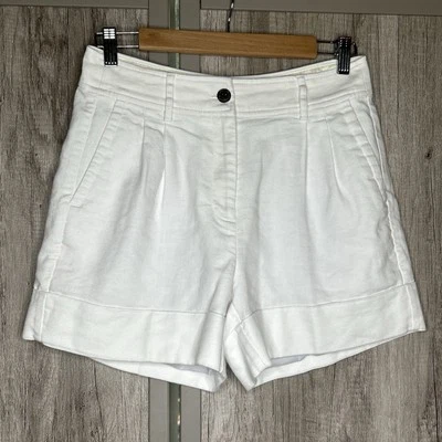 Pantalones Cortos J Crew Mujer Talla 2 Línea Mezcla Puños Color Blanco Tiro Alto Forrados Bolsillos Foto 1 de 4