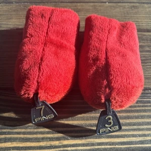 LOT 2 Vintage PING WOOD RED HEADCOVERS 7” - 7 &3 Tags - Bild 1 von 5