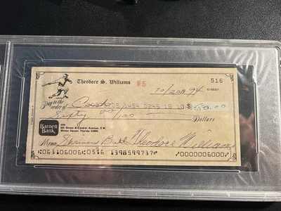 Vintage Ted Williams Signed Personal Check PSA/DNA Authentication Encapsulated - Image 1 of 3